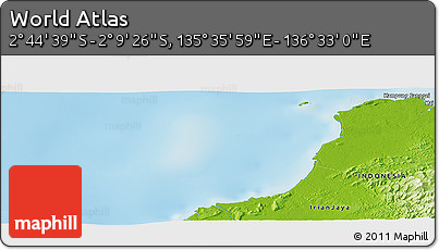 Physical Panoramic Map of the Area around 2° 27' 3" S, 136° 4' 29" E