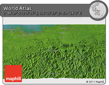 Satellite 3D Map of the Area around 2° 27' 3" S, 136° 55' 30" E