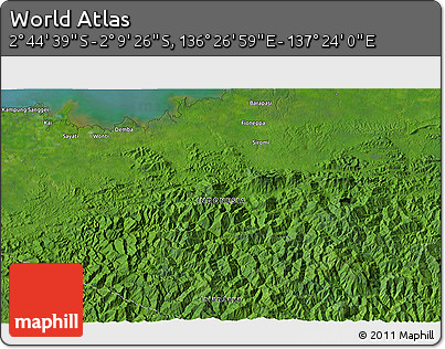Satellite 3D Map of the Area around 2° 27' 3" S, 136° 55' 30" E