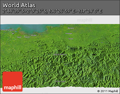 Satellite 3D Map of the Area around 2° 27' 3" S, 136° 55' 30" E