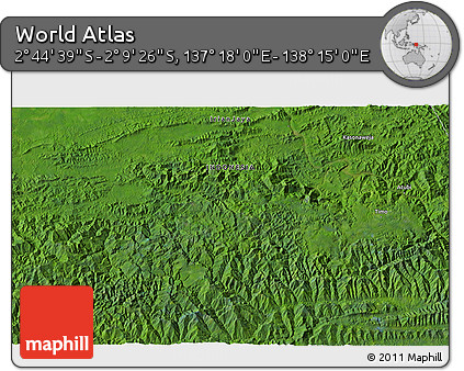 Satellite 3D Map of the Area around 2° 27' 3" S, 137° 46' 30" E