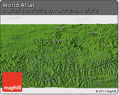 Satellite 3D Map of the Area around 2° 27' 3" S, 137° 46' 30" E