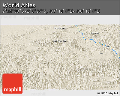Shaded Relief 3D Map of the Area around 2° 27' 3" S, 137° 46' 30" E