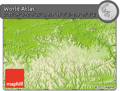 Physical Map of the Area around 2° 27' 3" S, 137° 46' 30" E