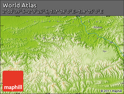 Physical Map of the Area around 2° 27' 3" S, 137° 46' 30" E