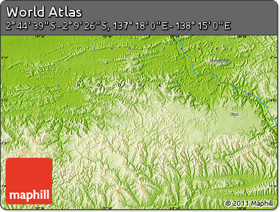 Physical Map of the Area around 2° 27' 3" S, 137° 46' 30" E