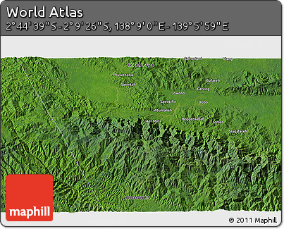 Satellite 3D Map of the Area around 2° 27' 3" S, 138° 37' 30" E