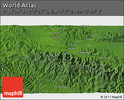 Satellite 3D Map of the Area around 2° 27' 3" S, 138° 37' 30" E