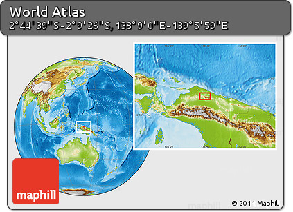 Physical Location Map of the Area around 2° 27' 3" S, 138° 37' 30" E