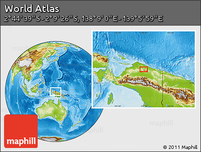 Physical Location Map of the Area around 2° 27' 3" S, 138° 37' 30" E