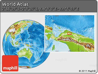 Physical Location Map of the Area around 2° 27' 3" S, 138° 37' 30" E