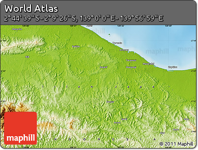 Physical Map of the Area around 2° 27' 3" S, 139° 28' 29" E