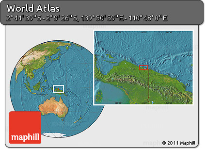 Satellite Location Map of the Area around 2° 27' 3" S, 140° 19' 29" E