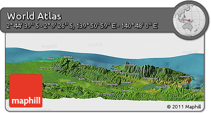 Satellite Panoramic Map of the Area around 2° 27' 3" S, 140° 19' 29" E