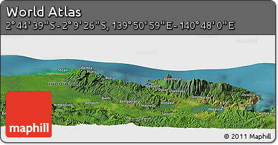 Satellite Panoramic Map of the Area around 2° 27' 3" S, 140° 19' 29" E