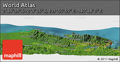 Satellite Panoramic Map of the Area around 2° 27' 3" S, 140° 19' 29" E