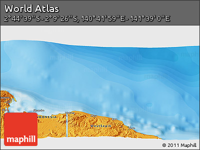 Political 3D Map of the Area around 2° 27' 3" S, 141° 10' 30" E