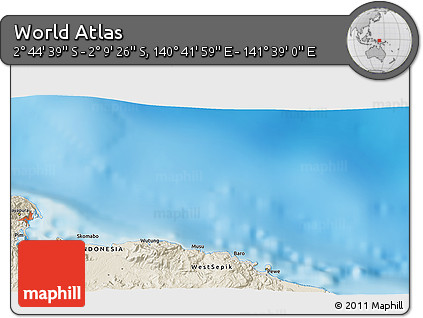 Shaded Relief 3D Map of the Area around 2° 27' 3" S, 141° 10' 30" E