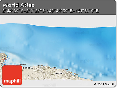 Shaded Relief 3D Map of the Area around 2° 27' 3" S, 141° 10' 30" E