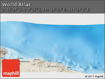 Shaded Relief 3D Map of the Area around 2° 27' 3" S, 141° 10' 30" E