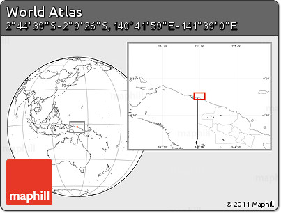 Blank Location Map of the Area around 2° 27' 3" S, 141° 10' 30" E