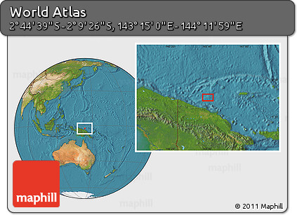 Satellite Location Map of the Area around 2° 27' 3" S, 143° 43' 29" E