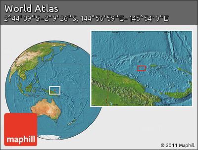 Satellite Location Map of the Area around 2° 27' 3" S, 145° 25' 30" E