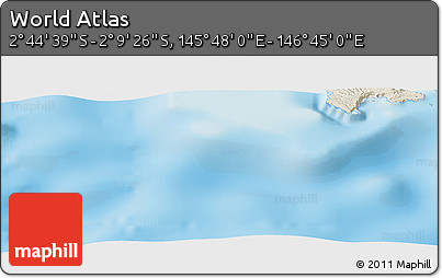 Shaded Relief Panoramic Map of the Area around 2° 27' 3" S, 146° 16' 30" E