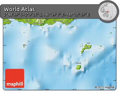 Physical Map of the Area around 2° 27' 3" S, 147° 7' 30" E