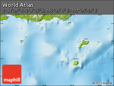 Physical Map of the Area around 2° 27' 3" S, 147° 7' 30" E