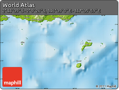 Physical Map of the Area around 2° 27' 3" S, 147° 7' 30" E