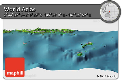 Satellite Panoramic Map of the Area around 2° 27' 3" S, 147° 7' 30" E