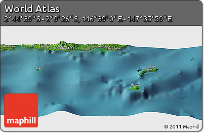 Satellite Panoramic Map of the Area around 2° 27' 3" S, 147° 7' 30" E
