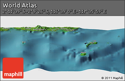 Satellite Panoramic Map of the Area around 2° 27' 3" S, 147° 7' 30" E
