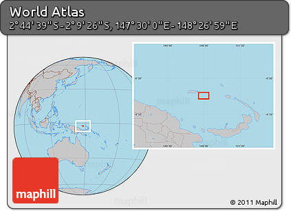 Gray Location Map of the Area around 2° 27' 3" S, 147° 58' 29" E