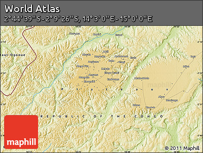 Physical Map of the Area around 2° 27' 3" S, 14° 31' 30" E