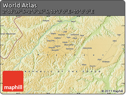 Physical Map of the Area around 2° 27' 3" S, 14° 31' 30" E