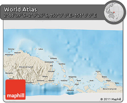 Shaded Relief 3D Map of the Area around 2° 27' 3" S, 150° 31' 30" E
