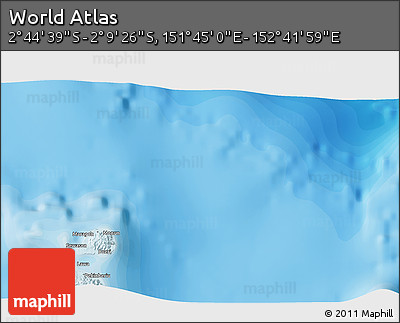 Political 3D Map of the Area around 2° 27' 3" S, 152° 13' 29" E