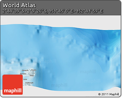 Political 3D Map of the Area around 2° 27' 3" S, 152° 13' 29" E