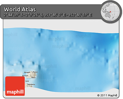 Shaded Relief 3D Map of the Area around 2° 27' 3" S, 152° 13' 29" E