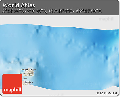 Shaded Relief 3D Map of the Area around 2° 27' 3" S, 152° 13' 29" E