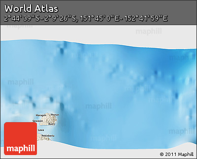 Shaded Relief 3D Map of the Area around 2° 27' 3" S, 152° 13' 29" E