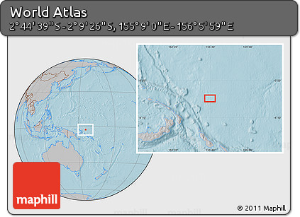 Gray Location Map of the Area around 2° 27' 3" S, 155° 37' 30" E, hill shading