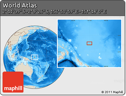 Shaded Relief Location Map of the Area around 2° 27' 3" S, 157° 19' 29" E