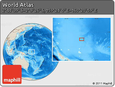Shaded Relief Location Map of the Area around 2° 27' 3" S, 159° 52' 30" E