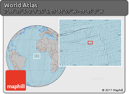 Gray Location Map of the Area around 2° 27' 3" S, 15° 13' 29" W, hill shading