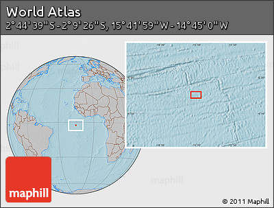 Gray Location Map of the Area around 2° 27' 3" S, 15° 13' 29" W, hill shading
