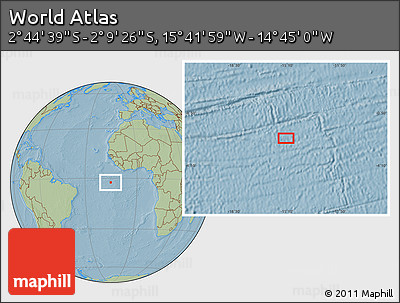 Savanna Style Location Map of the Area around 2° 27' 3" S, 15° 13' 29" W, hill shading