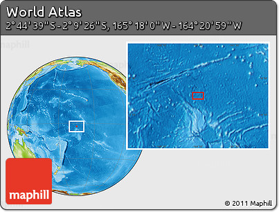 Physical Location Map of the Area around 2° 27' 3" S, 164° 49' 29" W